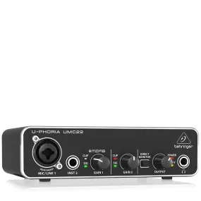 Behringer U-PHORIA UMC22 Audiophile 2x2 USB Audio Interface with MIDAS Mic Preamplifier