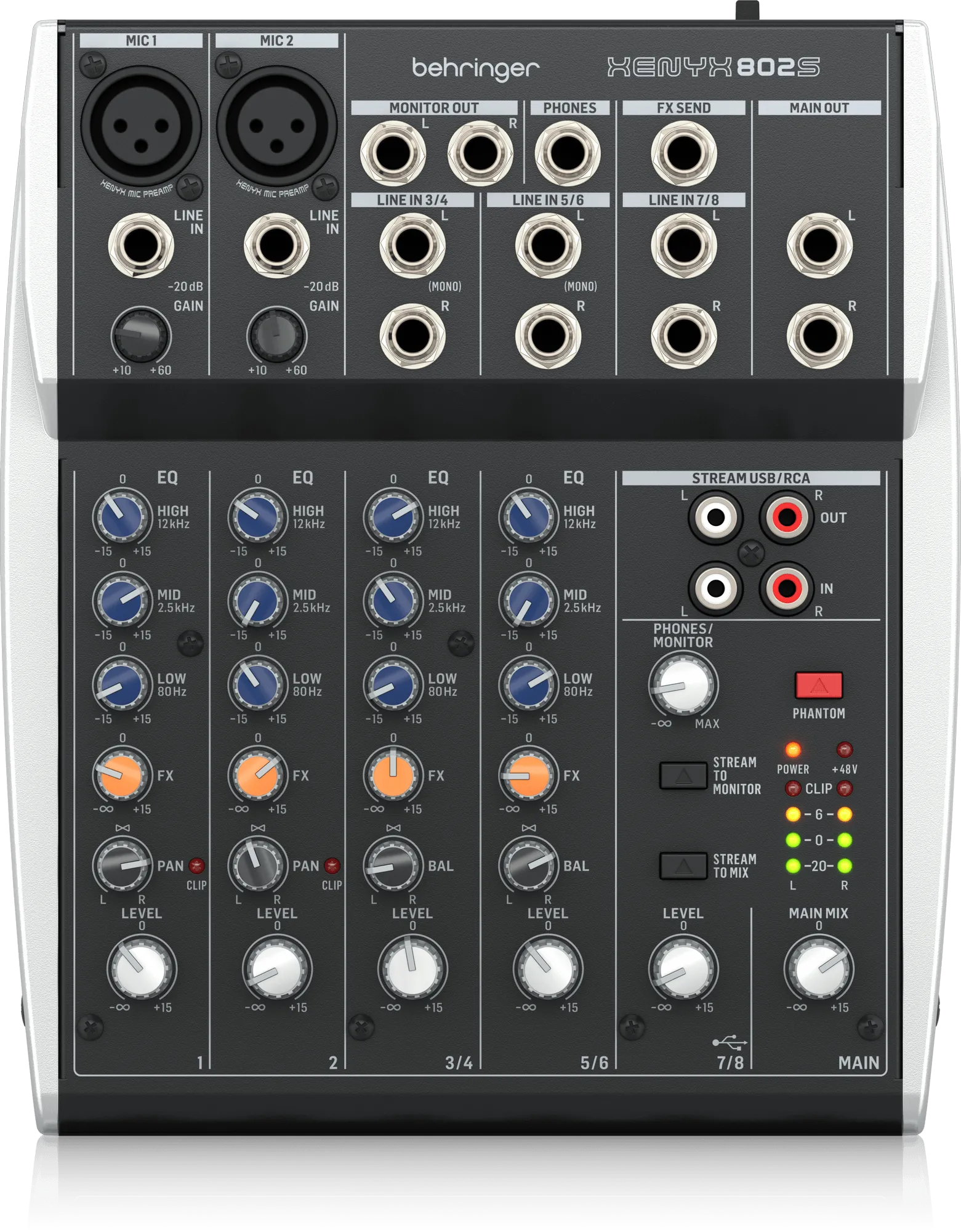 Behringer XENYX 802S Premium Analog 8-Input Mixer with USB Streaming Interface - Each