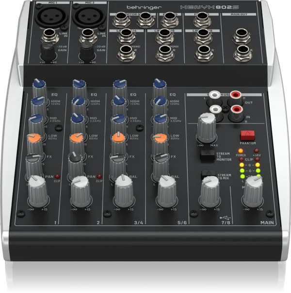 Behringer XENYX 802S Premium Analog 8-Input Mixer with USB Streaming Interface - Each