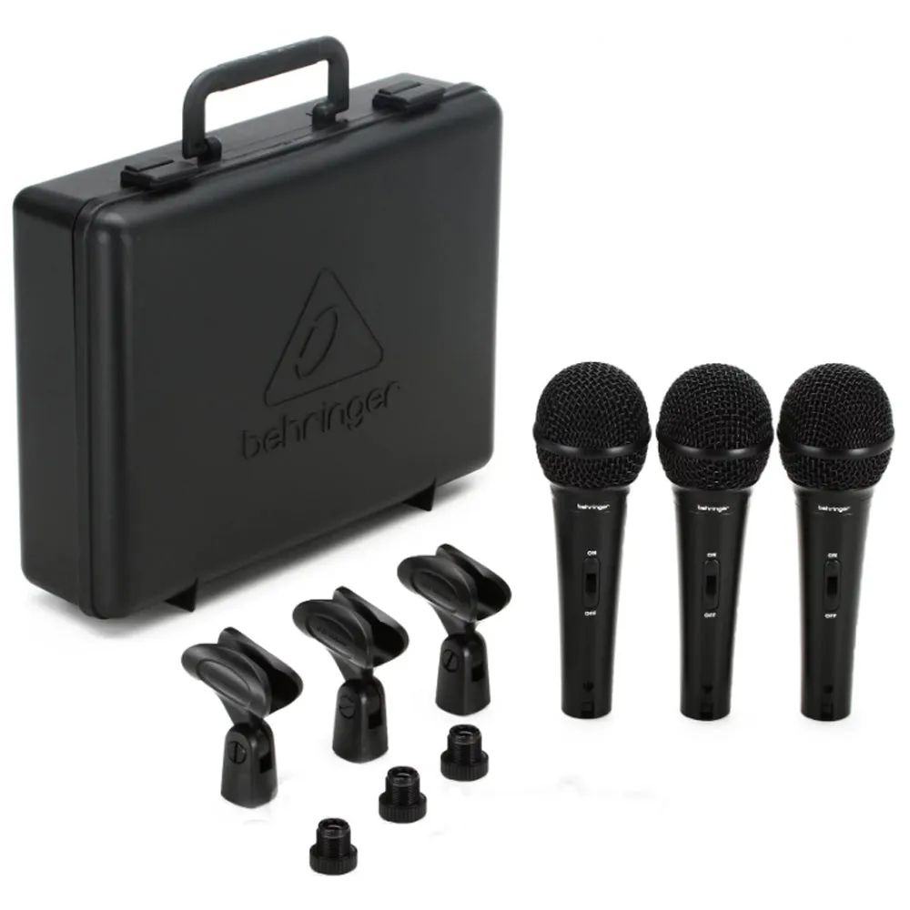 Behringer XM1800S Dynamic Vocal & Instrument Mic  (3-pack)   3x 8mm XLR Microphone 20ft Cable