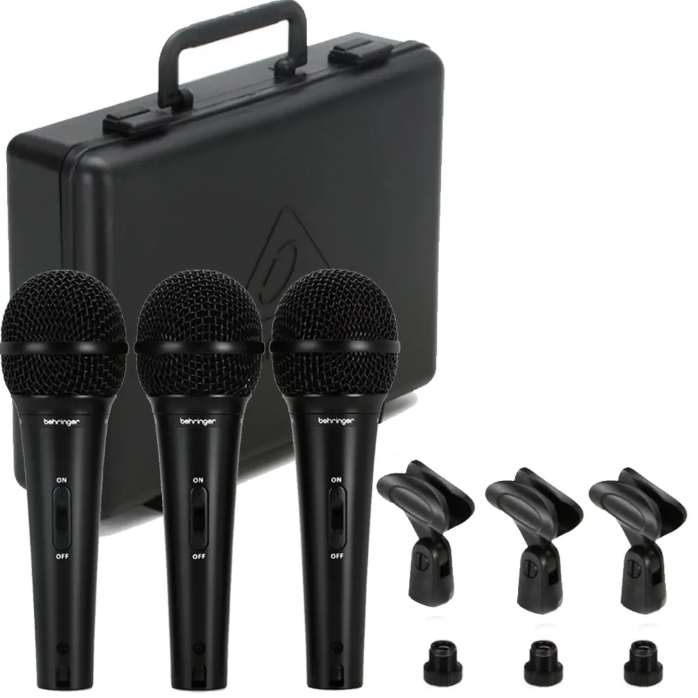 Behringer XM1800S Dynamic Vocal & Instrument Mic  (3-pack)   3x 8mm XLR Microphone 20ft Cable