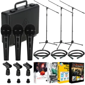Behringer XM1800S Dynamic Vocal & Instrument Microphone (3-pack)   3x Boom Stand Bundle