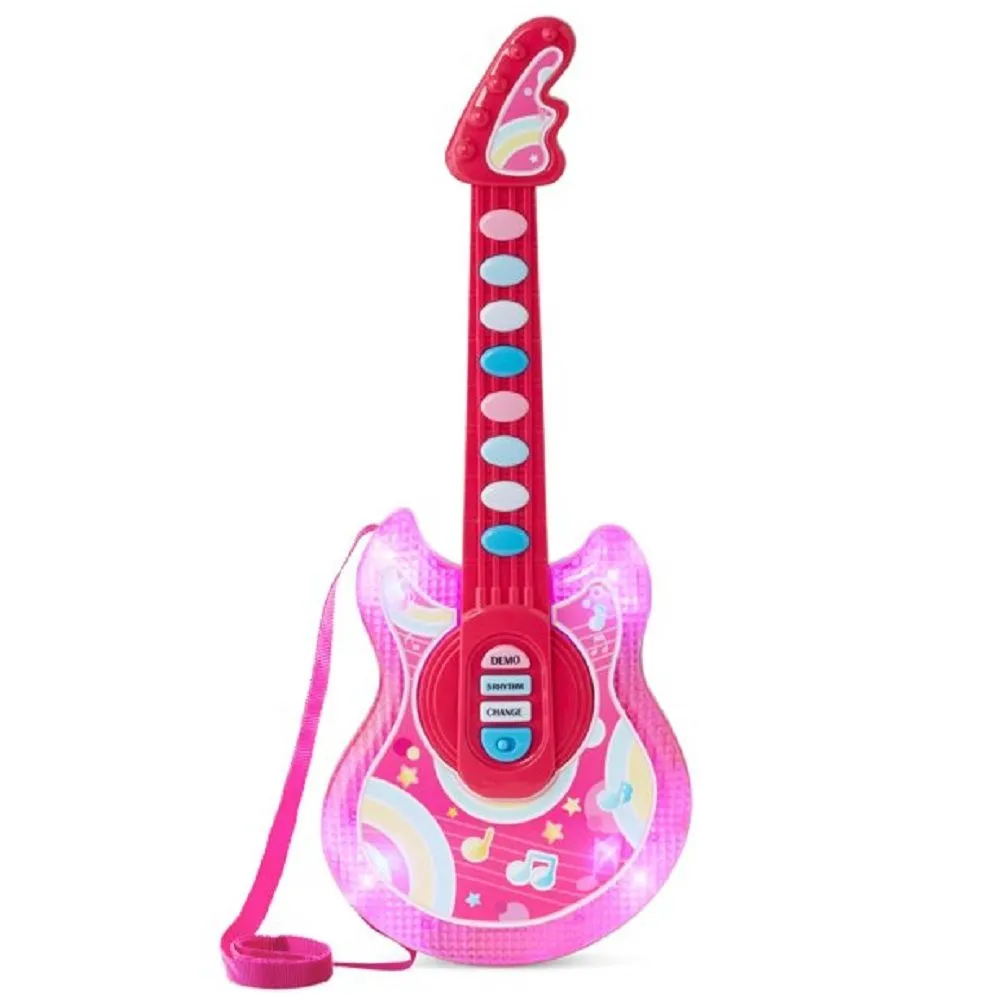 Best Choice Products SKY4920 19in Kids Flash Guitar, Pretend Play Musical Instrument Toy for Toddlers w/ Mic, Stand - Pink