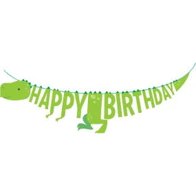 Boy Dino Party Decor Shaped Ribbon Banner Happy Birthday 15cm x 1.67m