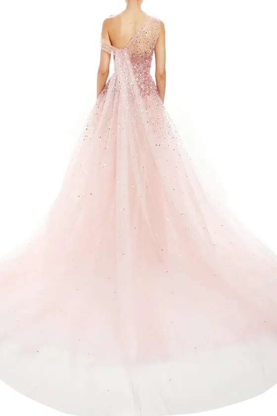 Embroidered Draped Bodice Ball Gown