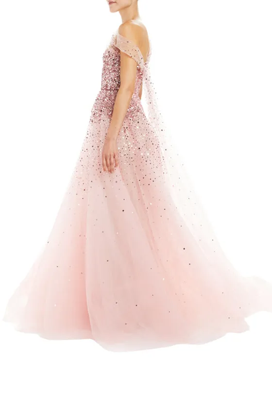 Embroidered Draped Bodice Ball Gown