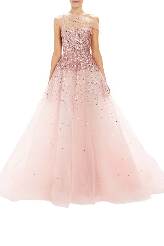 Embroidered Draped Bodice Ball Gown