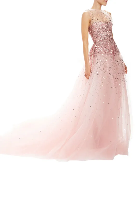 Embroidered Draped Bodice Ball Gown