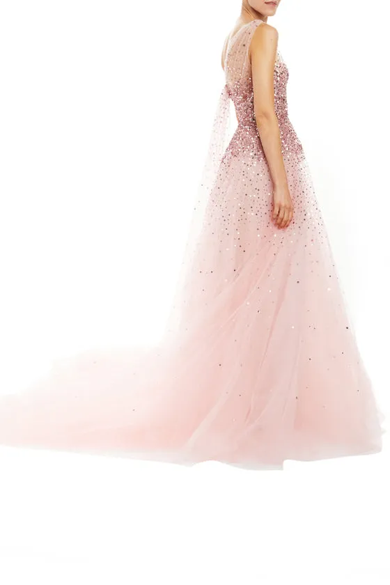 Embroidered Draped Bodice Ball Gown