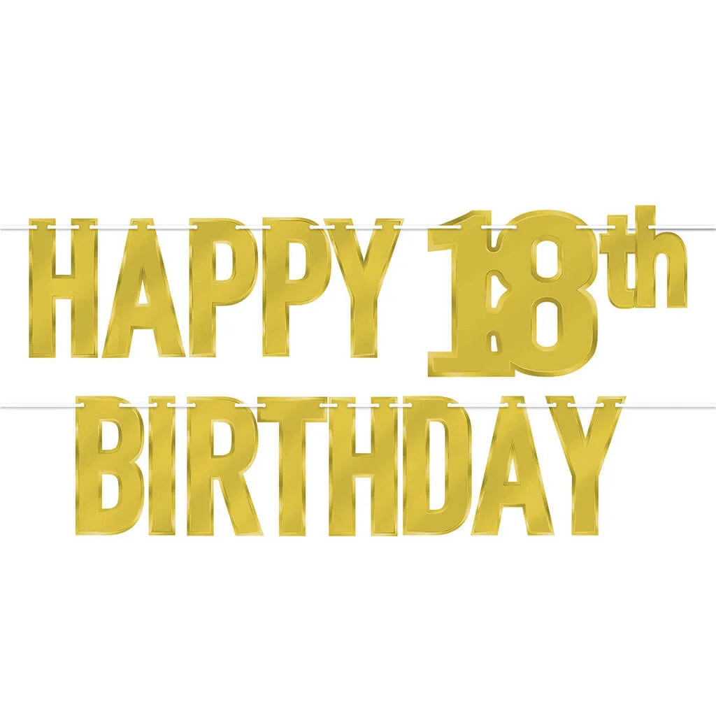 Foil Happy "18th" Birthday Streamer Gold, 7.5in x 5ft