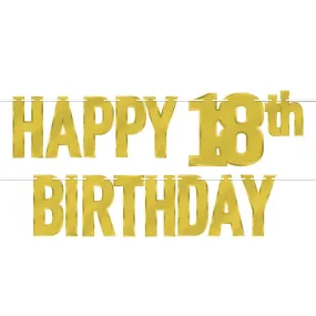 Foil Happy "18th" Birthday Streamer Gold, 7.5in x 5ft
