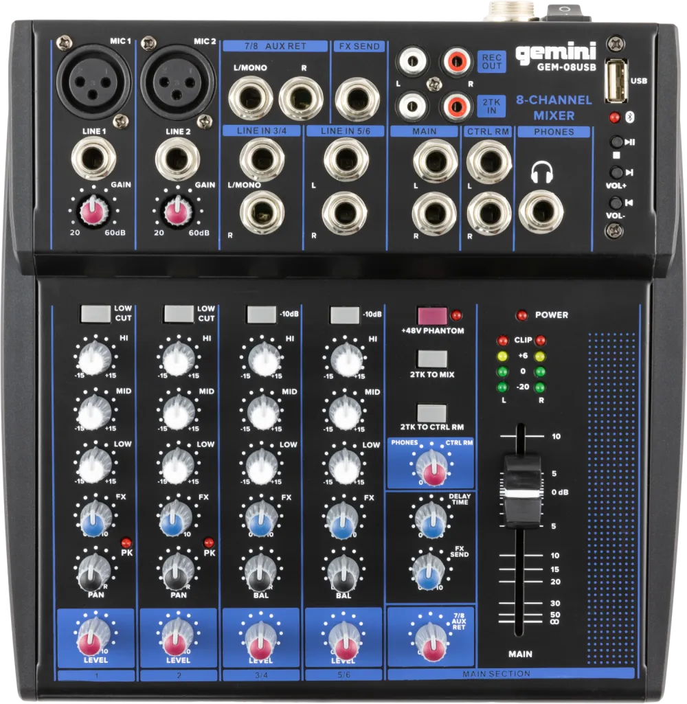 Gemini Compact 8 Channel USB and Bluetooth Mixer