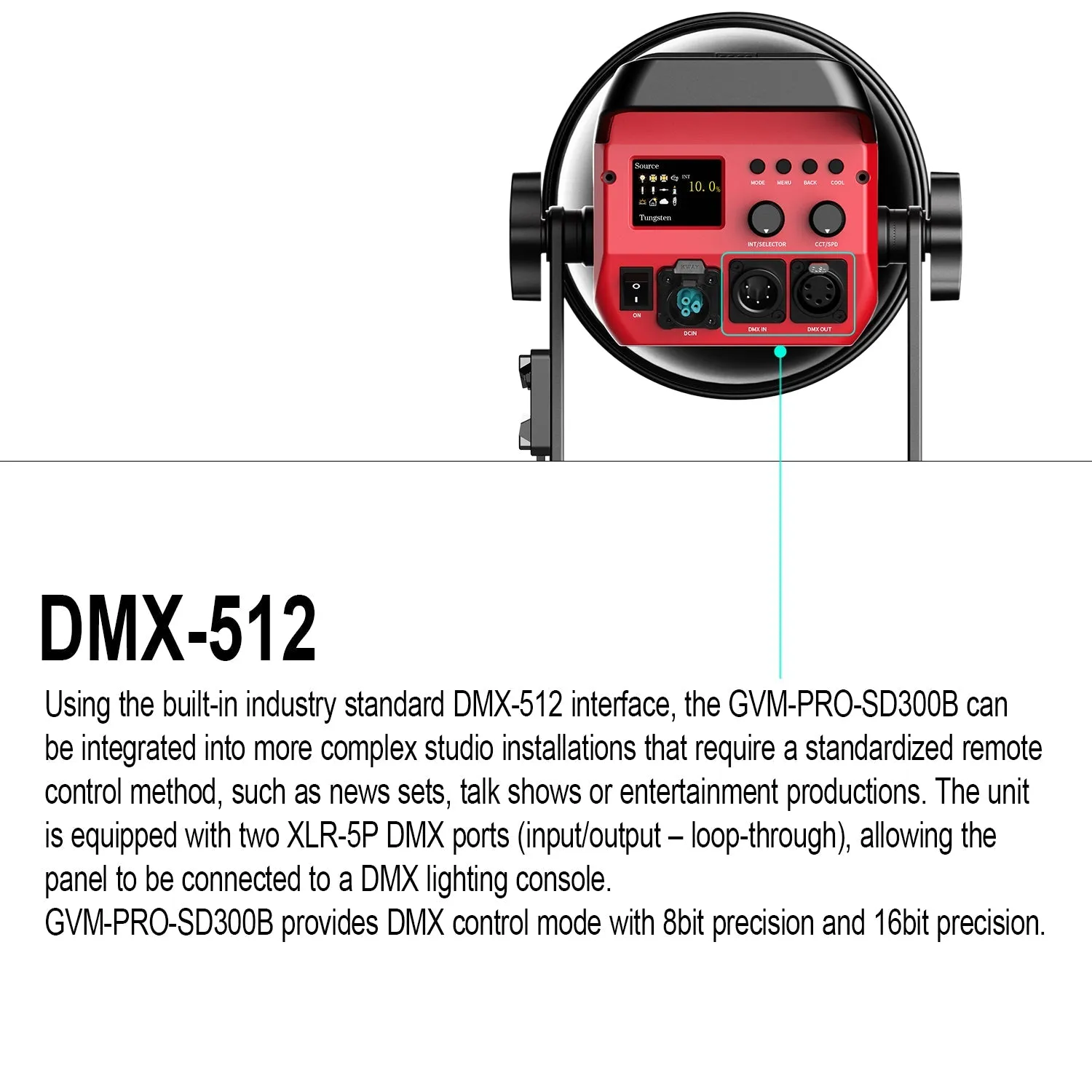 GVM PRO-SD300B 300W Bi-Color Monolight V-mount Mesh Bluetooth