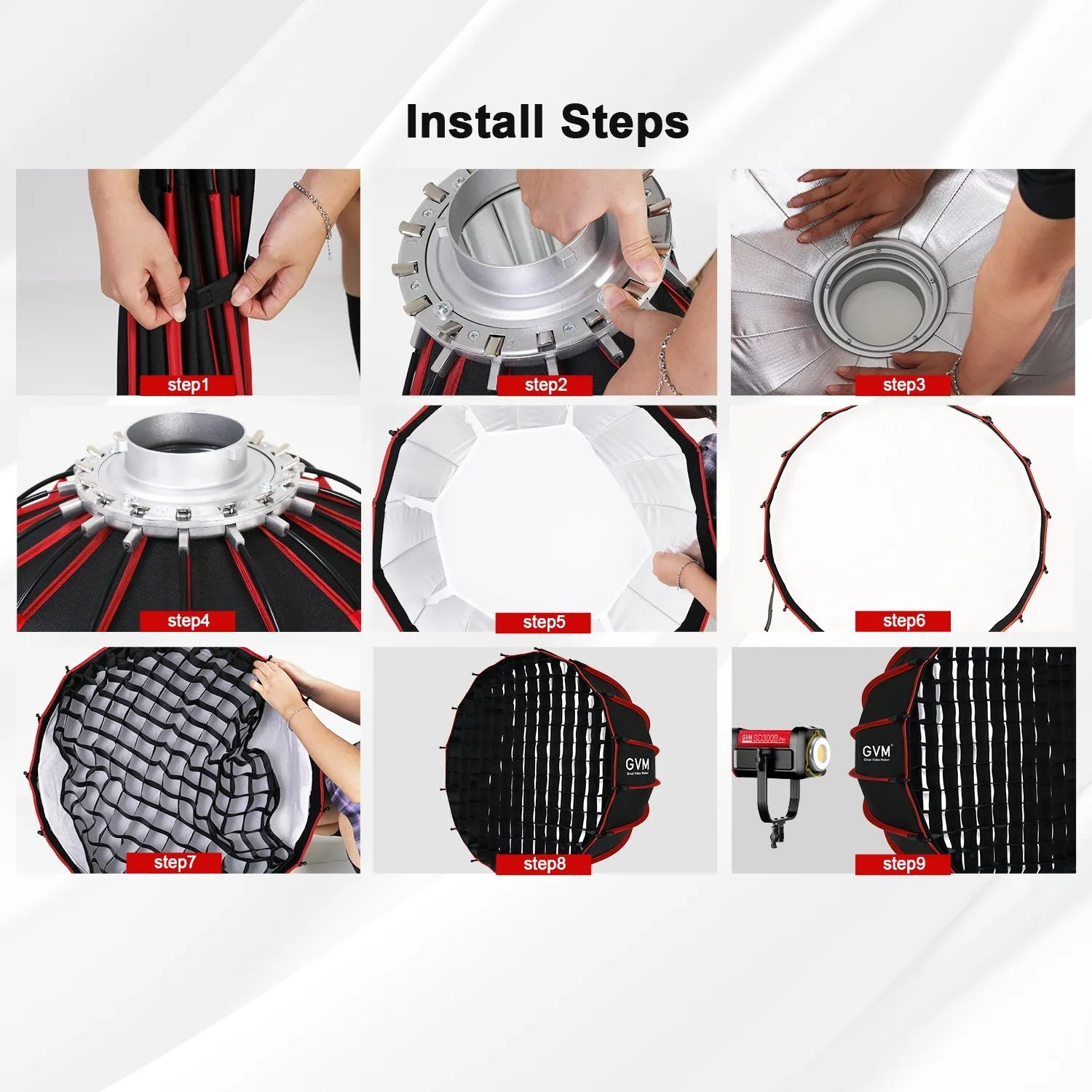 GVM PRO-SD300B 300W Bi-Color Monolight V-mount Mesh Bluetooth