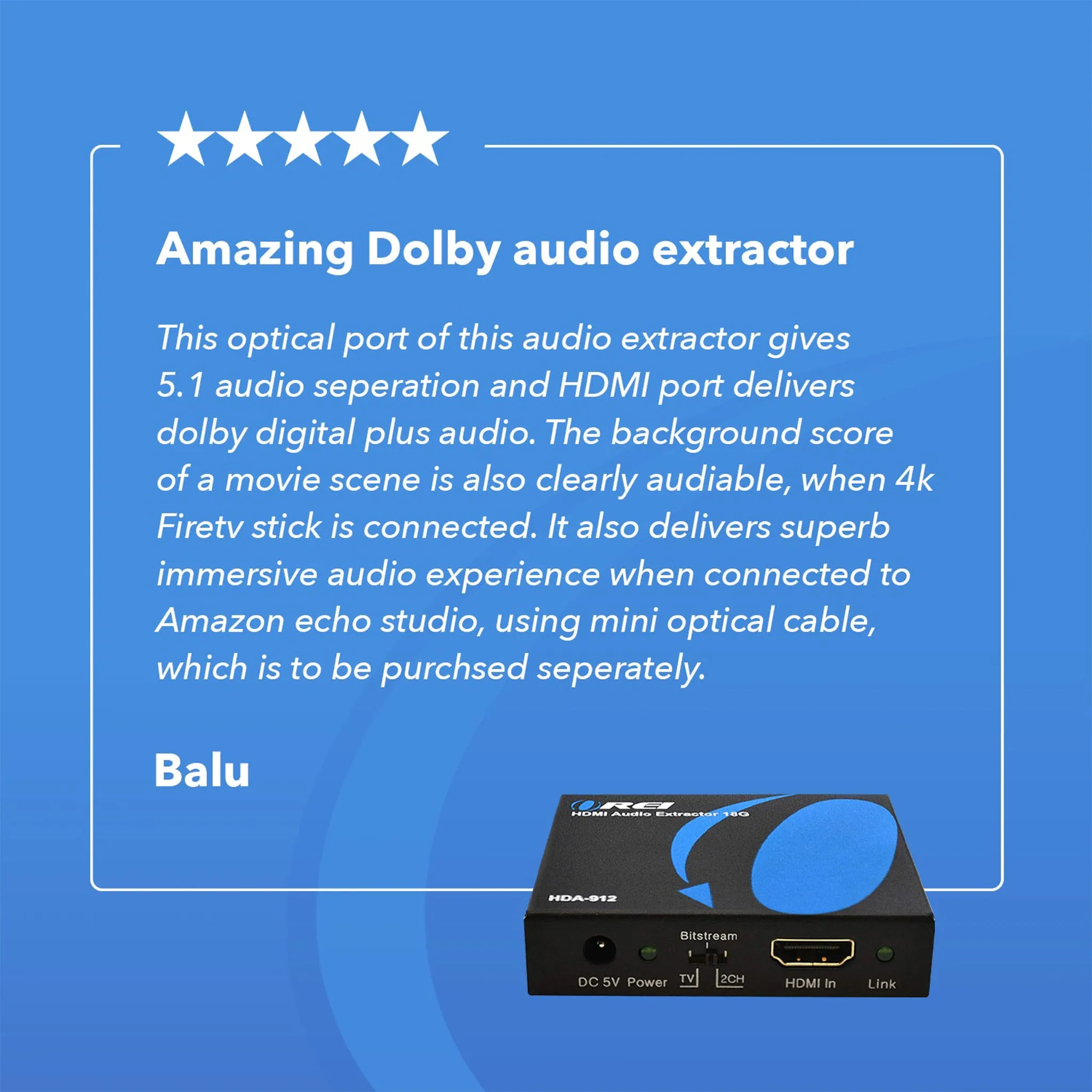 HDMI Audio Extractor Converter - SPDIF   3.5mm Output (HDA-912)