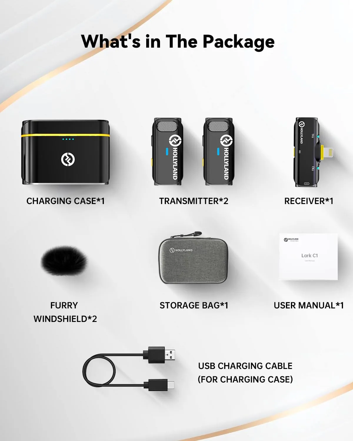 Hollyland Lark C1 Wireless Lavalier Microphone for iPhone, MFi Certified, Plug and Play, Noise Cancelling Lapel Mic with 656ft Transmission, 32H Working Time, Compatible with iPhone, iPad-Black