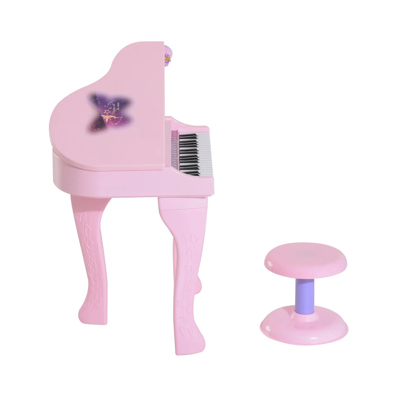 HOMCOM 37-Key Kids Mini Grand Piano with Stool, Microphone, and Lights – Pink Musical Educational Toy