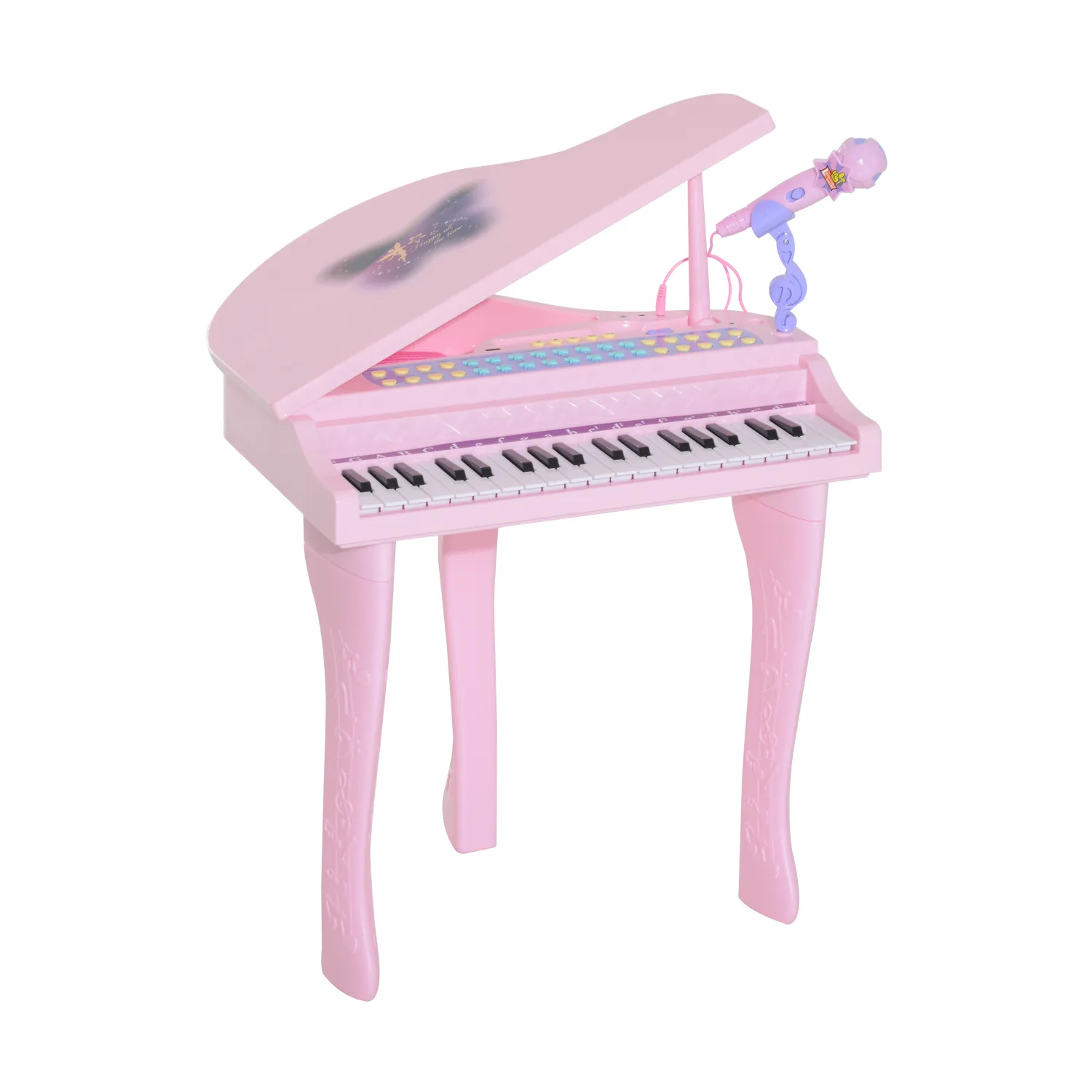 HOMCOM 37-Key Kids Mini Grand Piano with Stool, Microphone, and Lights – Pink Musical Educational Toy