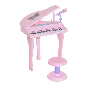 HOMCOM 37-Key Kids Mini Grand Piano with Stool, Microphone, and Lights – Pink Musical Educational Toy HOMCOM 37-Key Kids Mini Grand Piano with Stool, Microphone, and Lights – Pink Musical Educational Toy