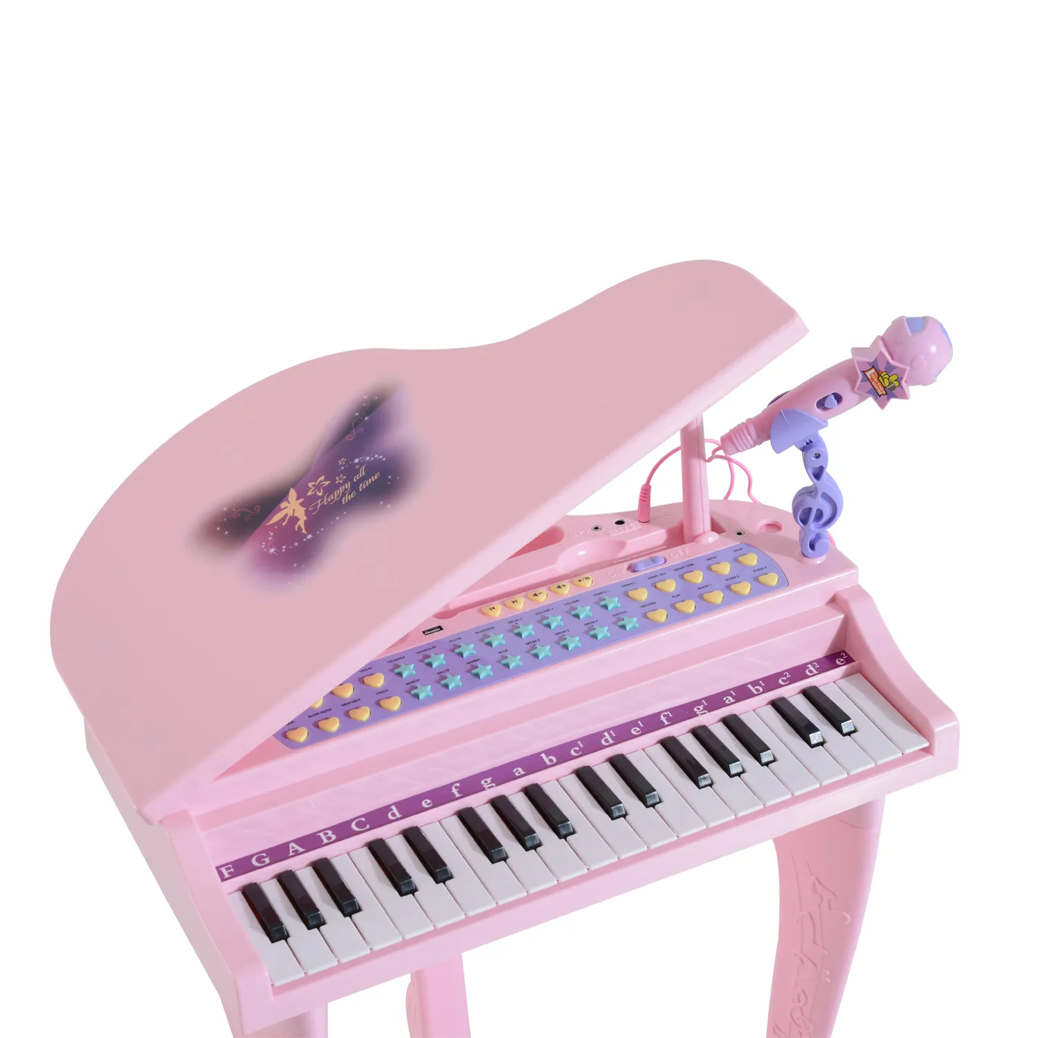 HOMCOM 37-Key Kids Mini Grand Piano with Stool, Microphone, and Lights – Pink Musical Educational Toy