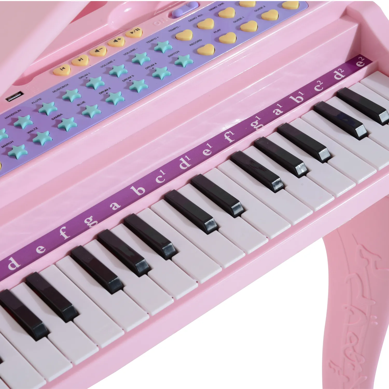 HOMCOM 37-Key Kids Mini Grand Piano with Stool, Microphone, and Lights – Pink Musical Educational Toy