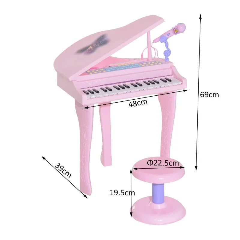 HOMCOM Mini Electronic Piano W/Stool-Pink