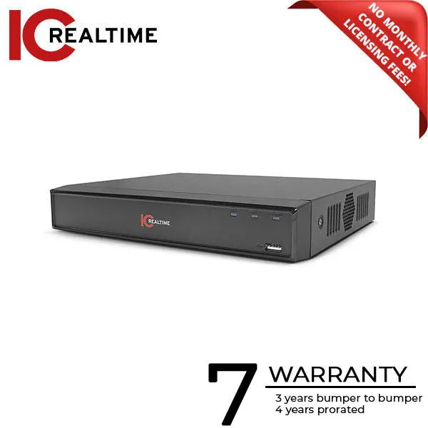 IC Realtime - NVR-EG08POE-1U4K1 / 8Ch Shelf-Mount NVR / 10TB Max (Starting At 2TB HDD) / Integrated 8 Port POE / 12MP IP Support / 80Mbps Bandwidth