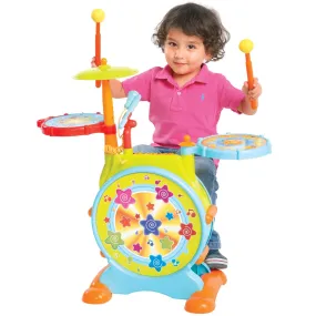 Kids Electronic Toy Drum Set w/ Sing-Along, Stool Kids Electronic Toy Drum Set w/ Sing-Along, Stool