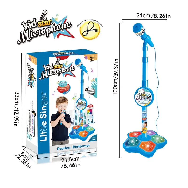Kids Microphone with Stand Amplifying Music Bracket Singing Toy with Lights Pedal