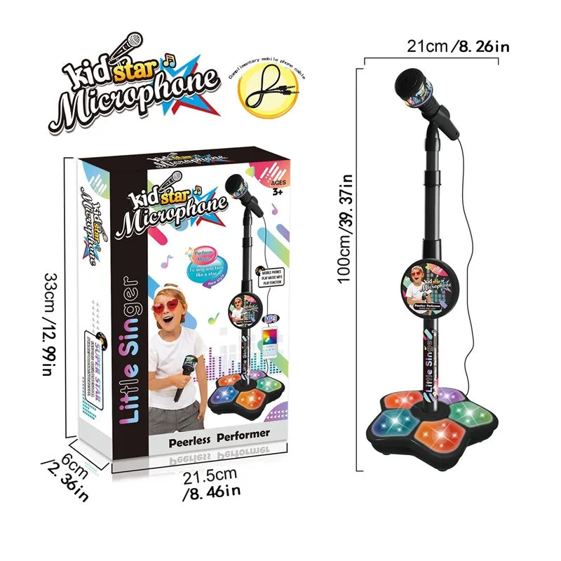 Kids Microphone with Stand Amplifying Music Bracket Singing Toy with Lights Pedal