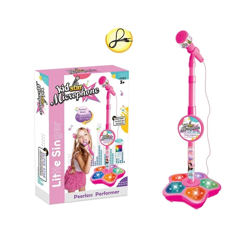 Kids Microphone with Stand Amplifying Music Bracket Singing Toy with Lights Pedal