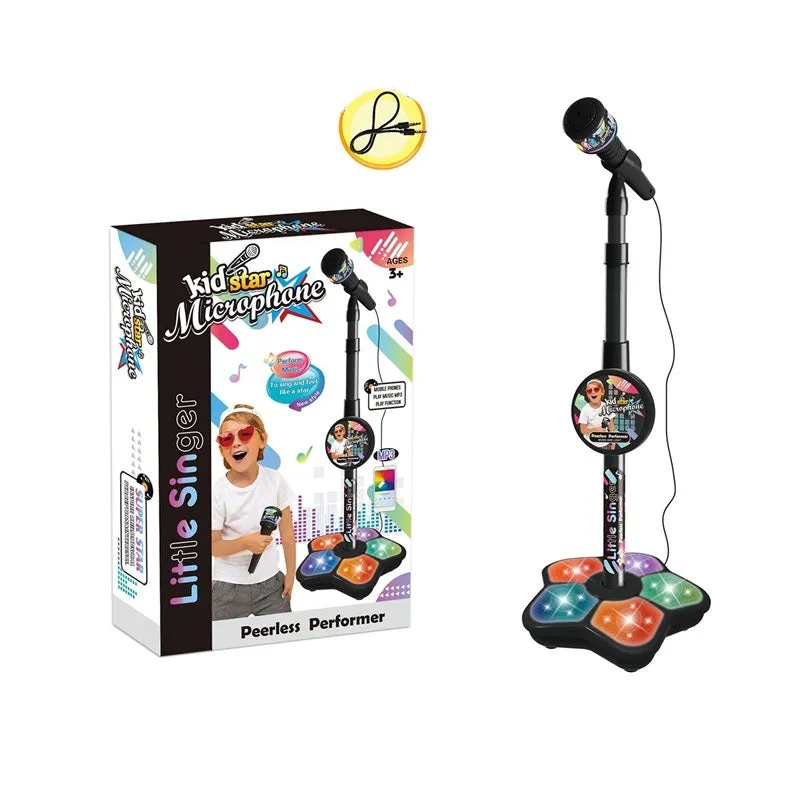 Kids Microphone with Stand Amplifying Music Bracket Singing Toy with Lights Pedal