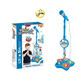 Kids Microphone with Stand Amplifying Music Bracket Singing Toy with Lights Pedal