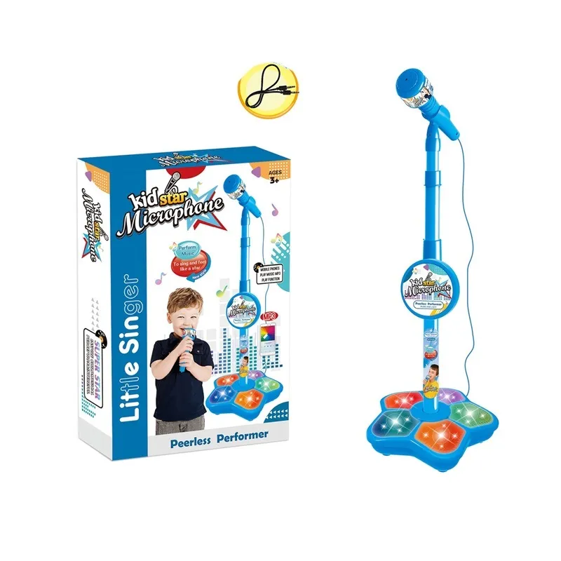 Kids Microphone with Stand Amplifying Music Bracket Singing Toy with Lights Pedal