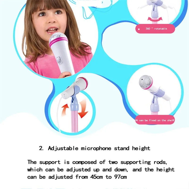 Kids Microphone with Stand Amplifying Music Bracket Singing Toy with Lights Pedal
