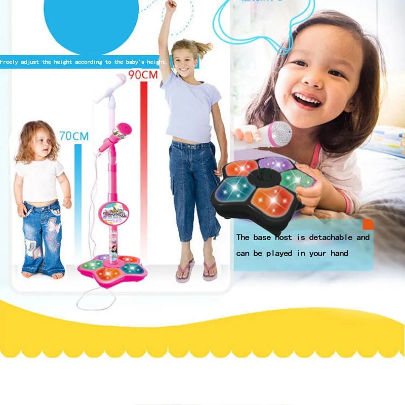 Kids Microphone with Stand Amplifying Music Bracket Singing Toy with Lights Pedal