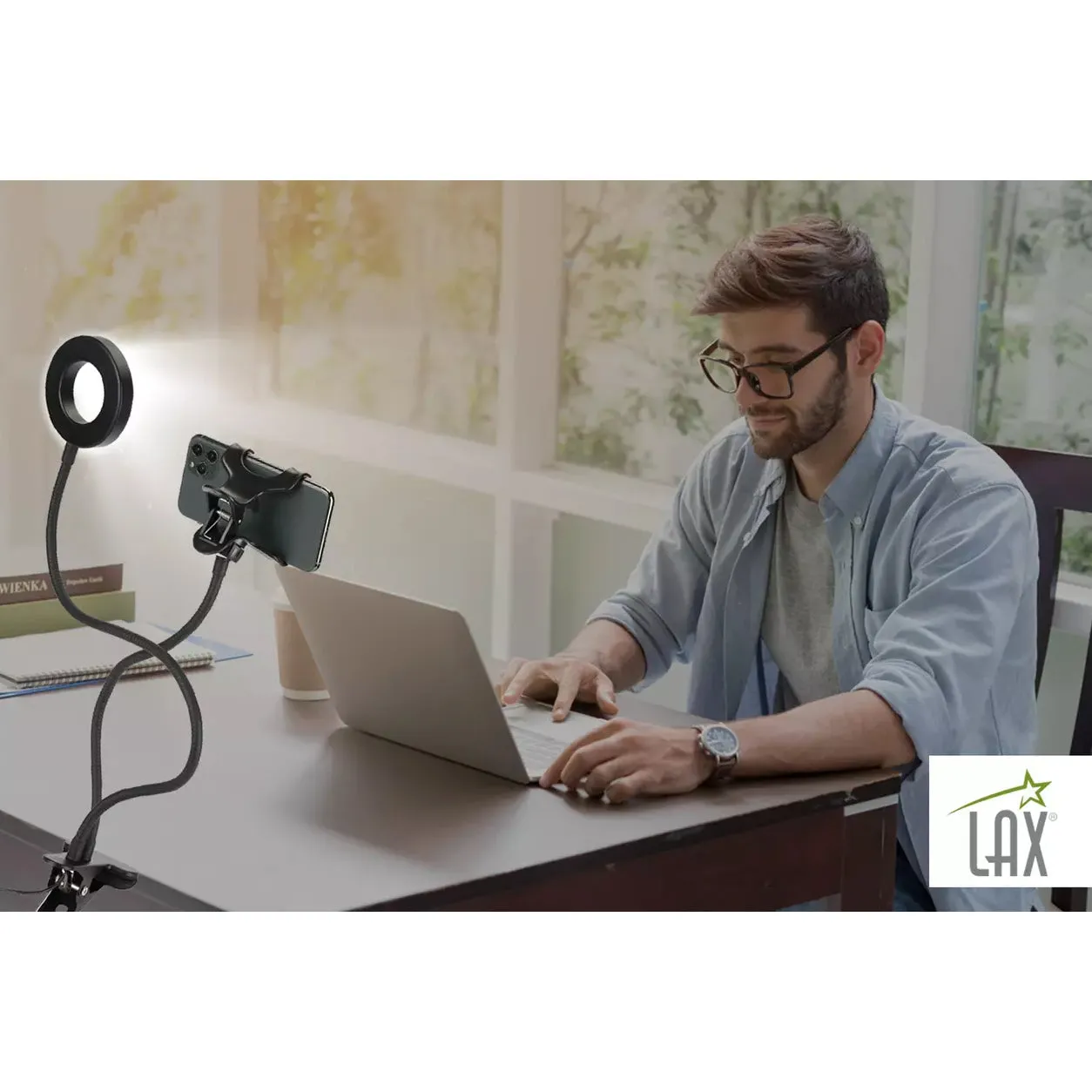 LAX Selfie Ring LED Light Stand with Desk Clip