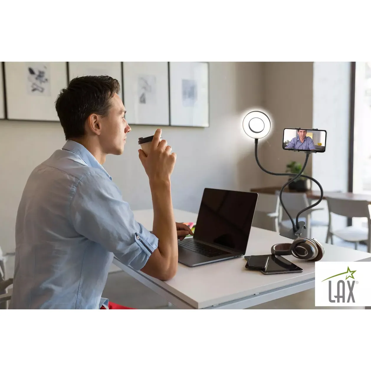LAX Selfie Ring LED Light Stand with Desk Clip