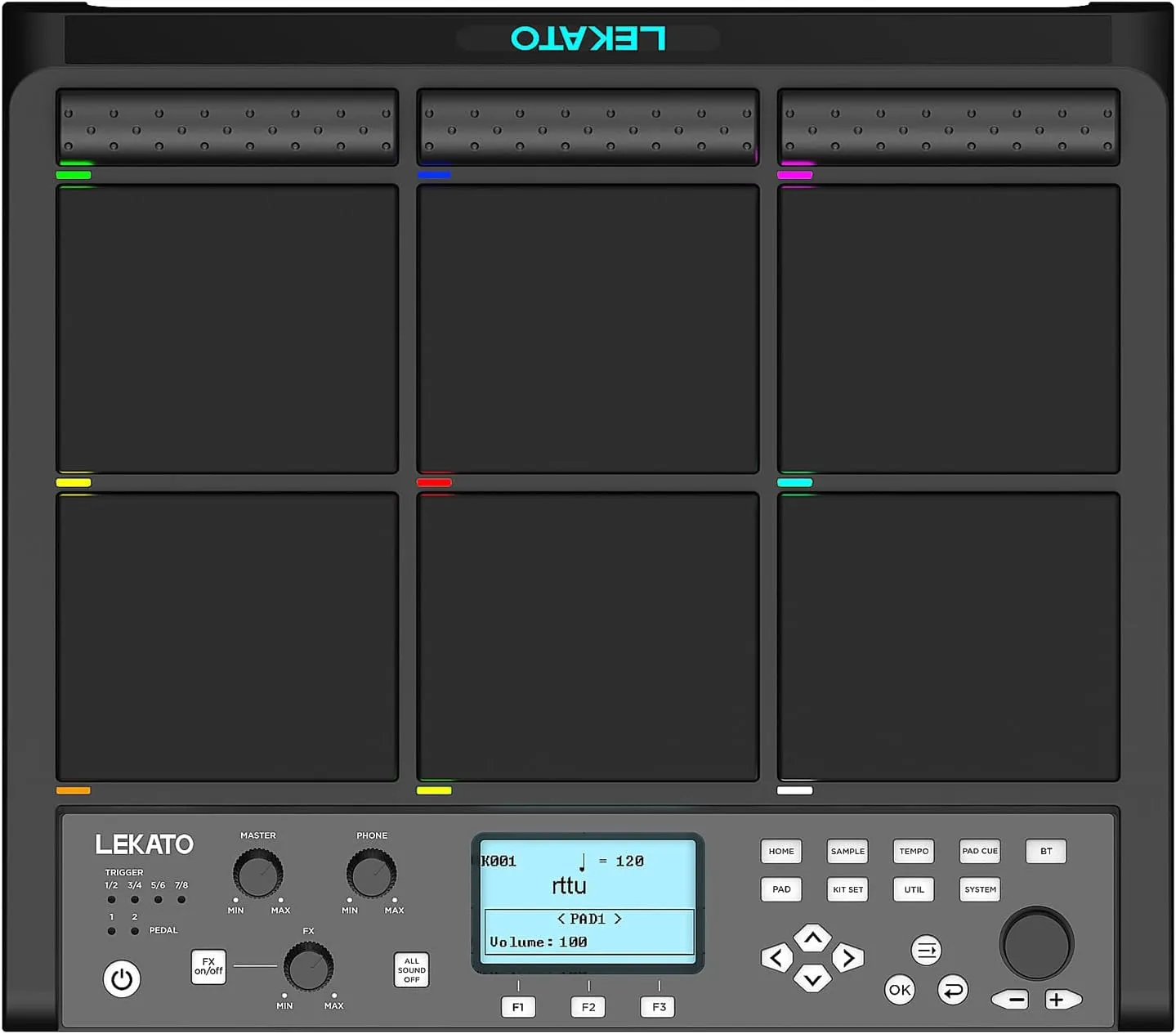LEKATO PD708 Electric Drum Pad with 9 Velocity-Sensitive Percussion Sample Pad, 1,000  Sounds, 32GB Internal Memory, Bluetooth, Drum Set Pad Multipad with MIDI, 24 FX, 4 Trigger Inputs