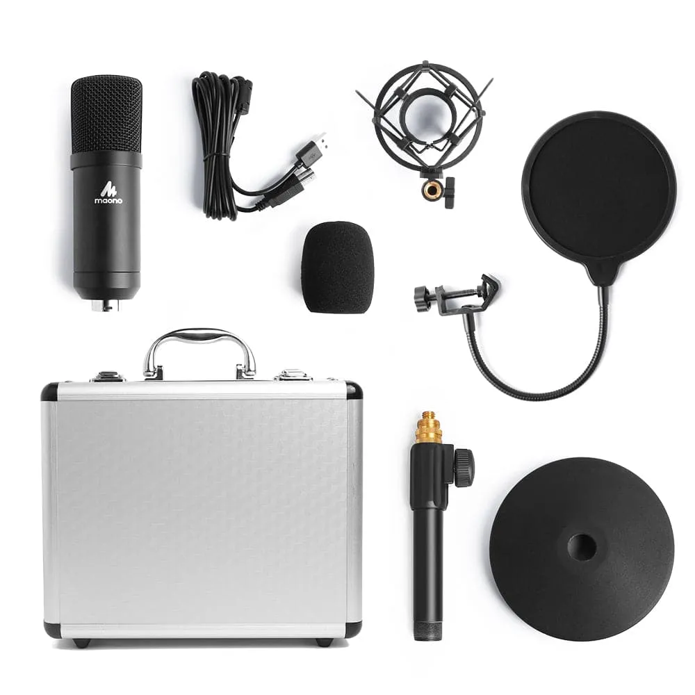 Maono USB Studio Tabletop Microphone Kit with Pop Filter & Flight Case