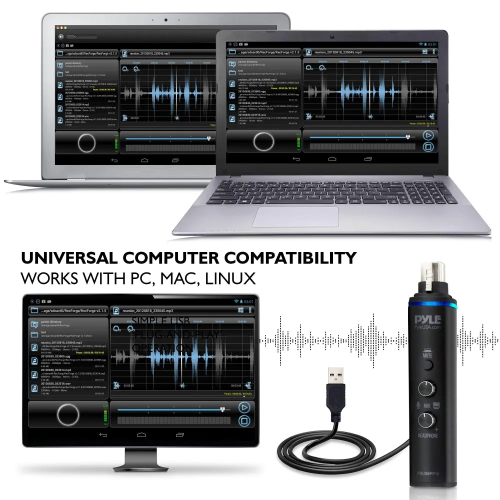 Microphone Xlr-To-Usb Adaptor - Usb Mic Interface With Volume Control, Easy Usb Plug-And-Play ( 48V Phantom Power)