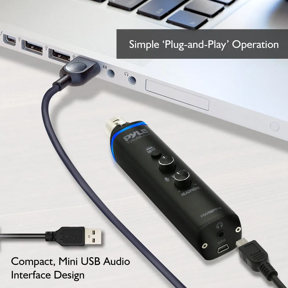 Microphone Xlr-To-Usb Adaptor - Usb Mic Interface With Volume Control, Easy Usb Plug-And-Play ( 48V Phantom Power)