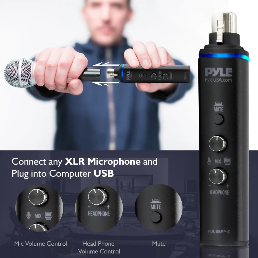 Microphone Xlr-To-Usb Adaptor - Usb Mic Interface With Volume Control, Easy Usb Plug-And-Play ( 48V Phantom Power)