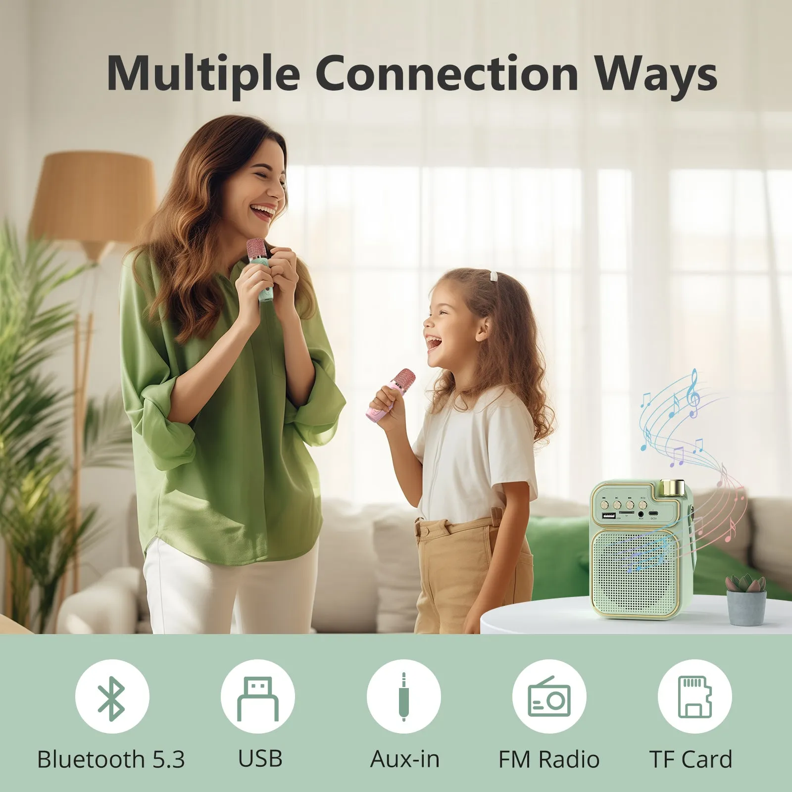 Mini Karaoke Machine for Kids & Adults, Portable Bluetooth Speaker with 2 Wireless Microphones
