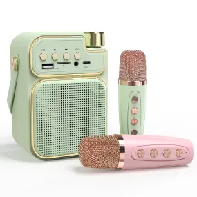 Mini Karaoke Machine for Kids & Adults, Portable Bluetooth Speaker with 2 Wireless Microphones