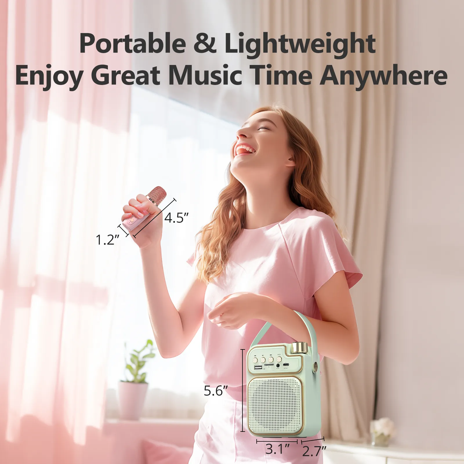 Mini Karaoke Machine for Kids & Adults, Portable Bluetooth Speaker with 2 Wireless Microphones