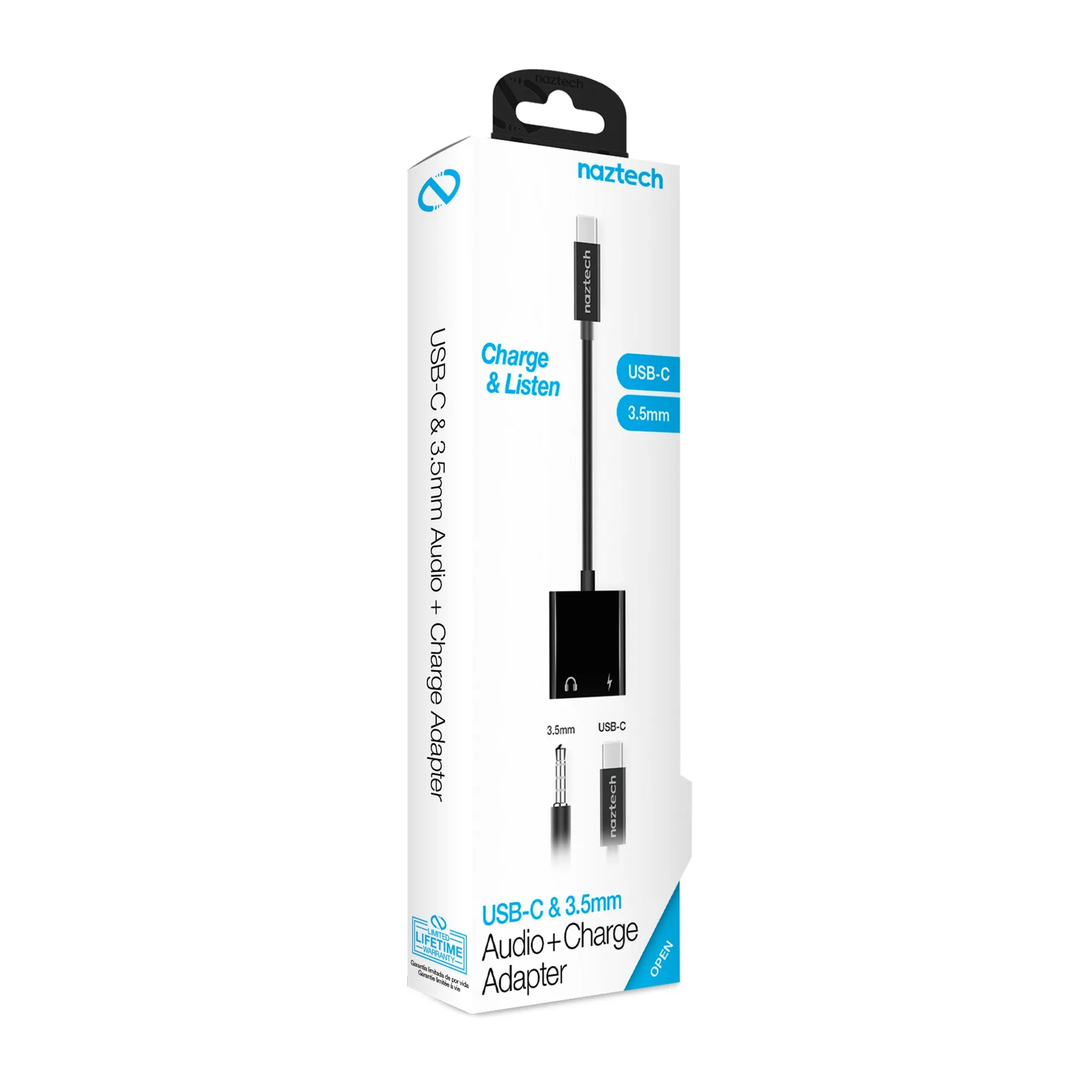 Naztech Black USB-C & 3.5mm Audio   Charge Adapter - 15-08488