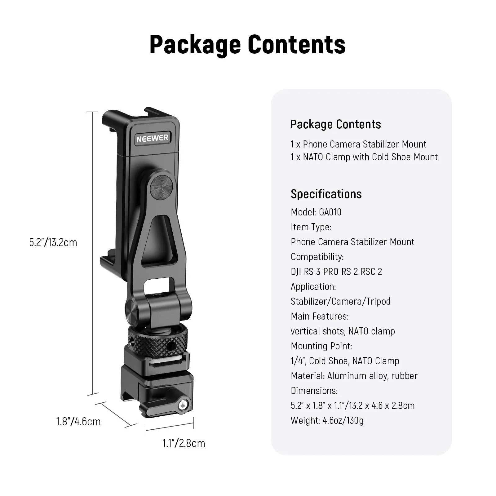 NEEWER GA010 Phone Tripod Mount For DJI RS4 RS3 Pro RS2 RSC2