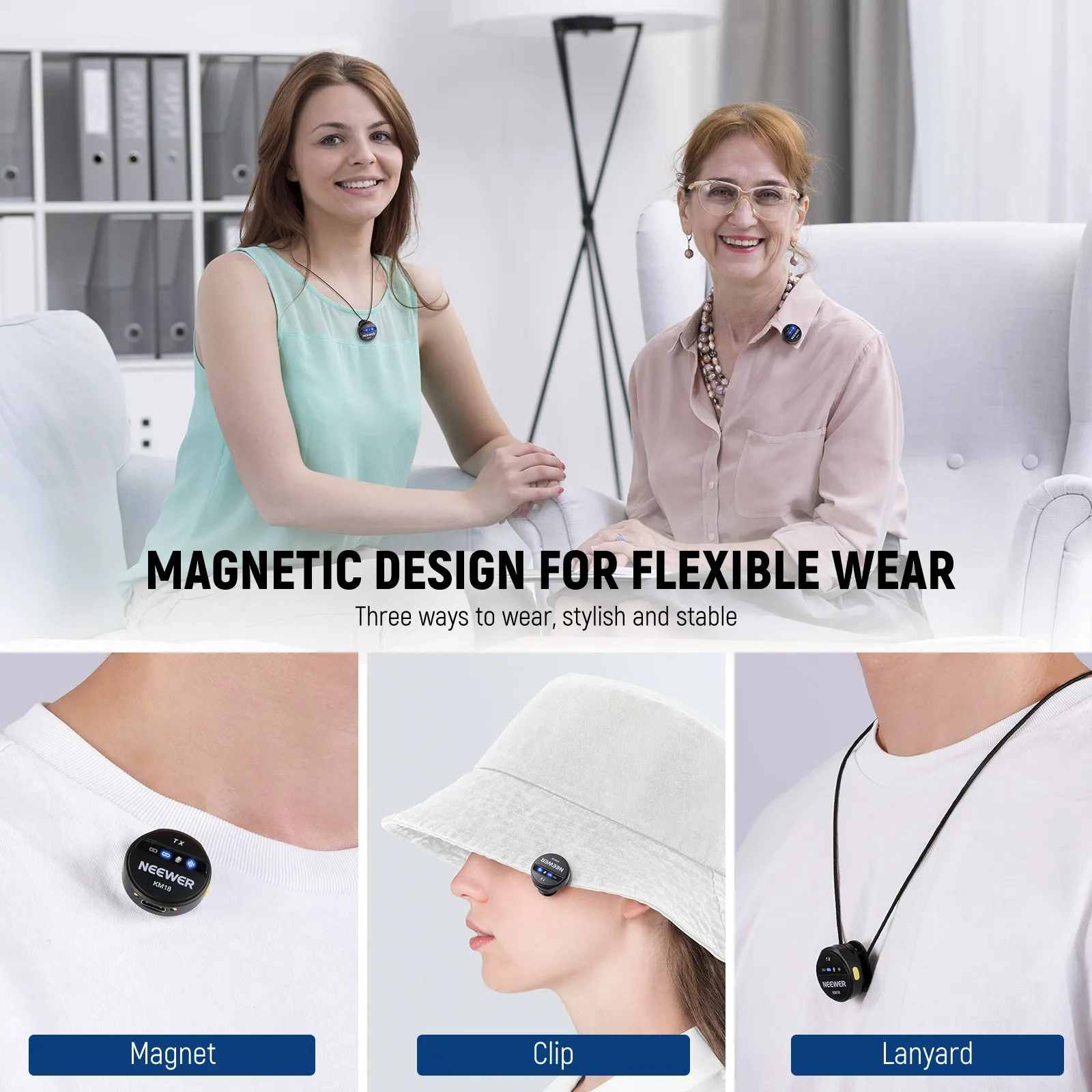 NEEWER KM18 Wireless Button Lavalier Microphone for USB C Phone PC