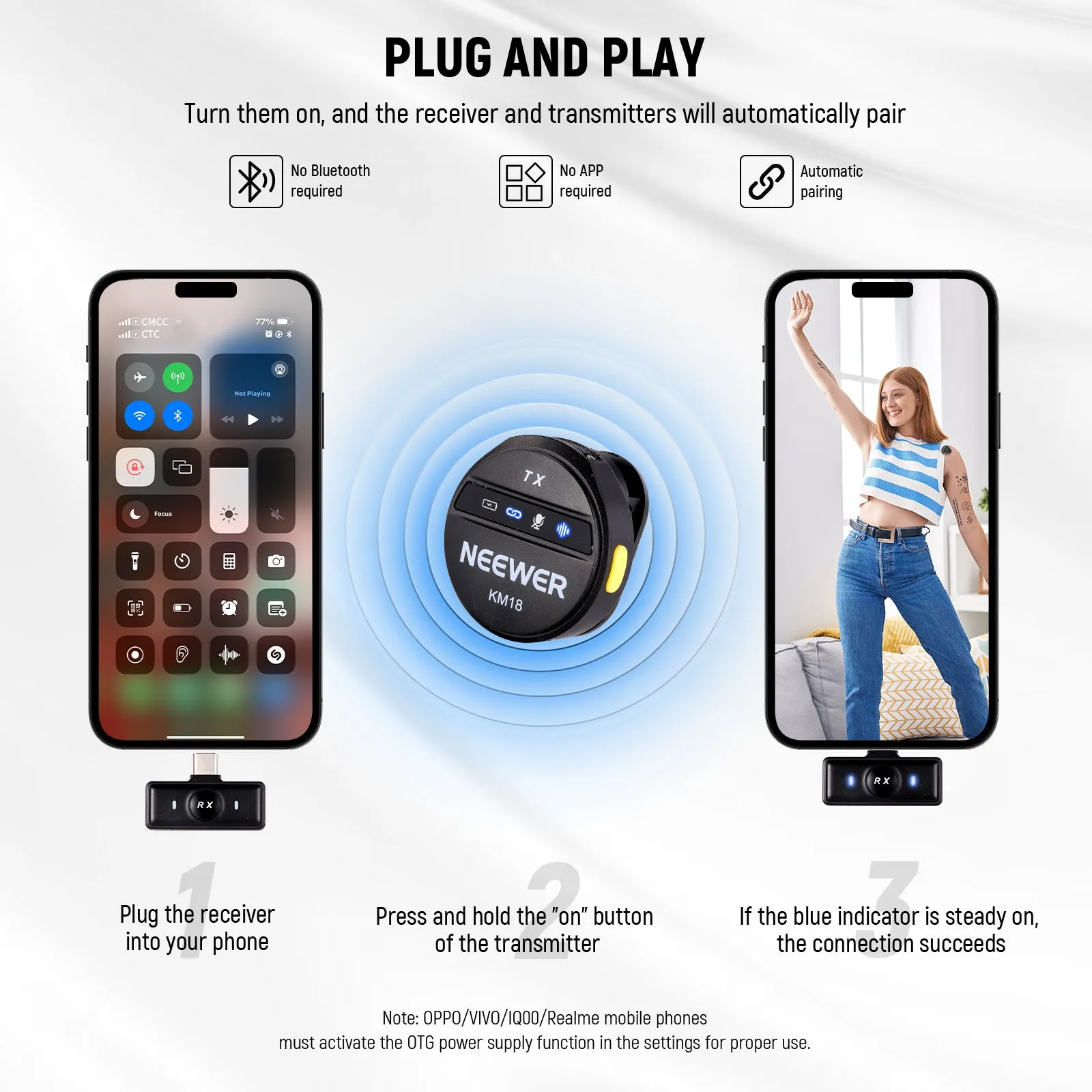 NEEWER KM18 Wireless Button Lavalier Microphone for USB C Phone PC